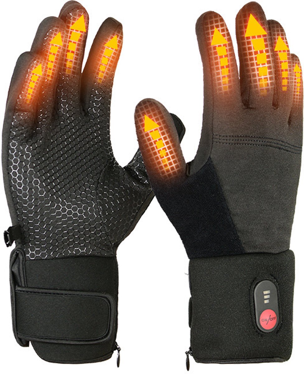 Verwarmde handschoenen voor buiten - Warme en waterdichte wanten met USB-verwarming voor fietsen, skiën en hardlopen, zwart (inclusief 7,4V 2200mAh-batterij).