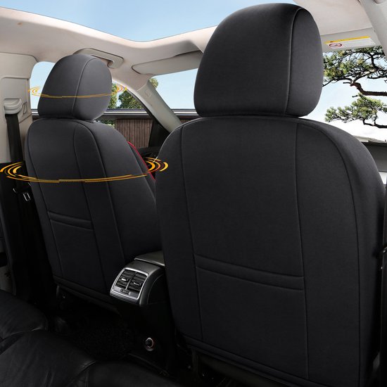 Housses de siège de voiture pour Volkswagen T-Roc 2017 sur mesure| Ensemble de 2 pièces | Siège conducteur + passager série AIS | AIS101 | Zwart avec coutures rouges