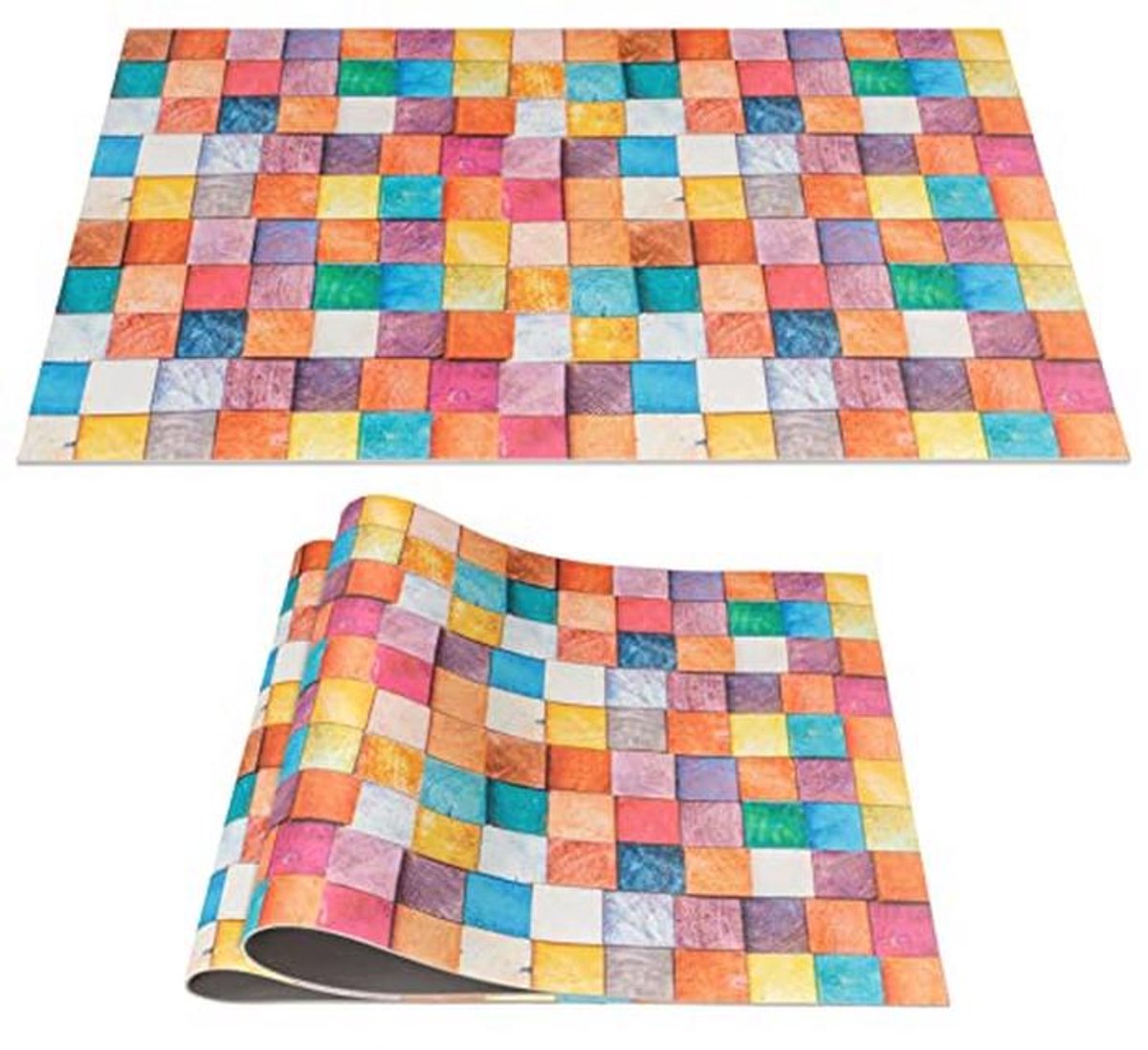 Afwasbare PVC placemats - Antislip, Hittebestendig, 30 x 45 cm, Set van 2, Kleurrijk Mozaïek