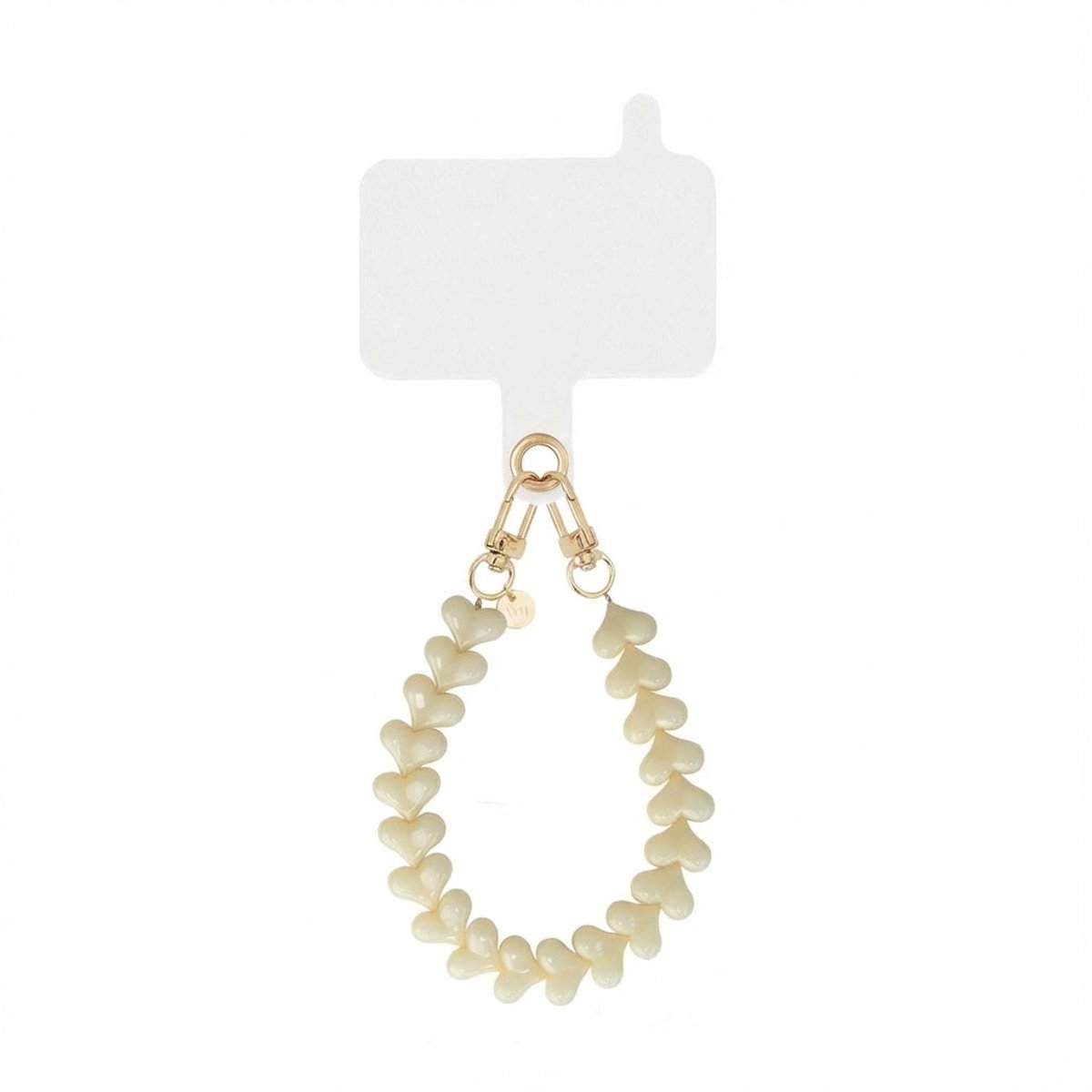 xoxo Wildhearts telefoonkoord met clip - Funky Hearts (Creme) - Kort koord - Geschikt voor iPhone - Geschikt voor Samsung - Phone cord met koord clip - Easy Cord - Telefoonketting - Hartjes koord voor telefoon - Beige