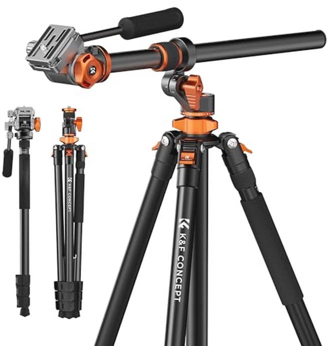 Professionele Video Statief 230cm met 90° Middenkolom en Afneembare Monopod, Hydraulisch Hoofd, Aluminium Reisstatief voor DSLR en Camcorders