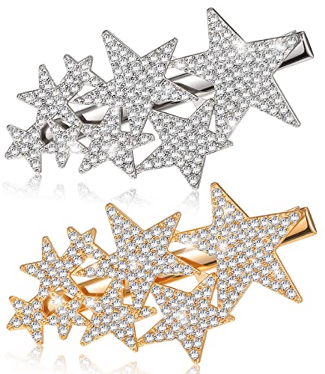 Ster Haarspeld Met Rhinestones - 2 Stuks - Modieuze Haarklippen Voor Vrouwen - Goud & Zilver