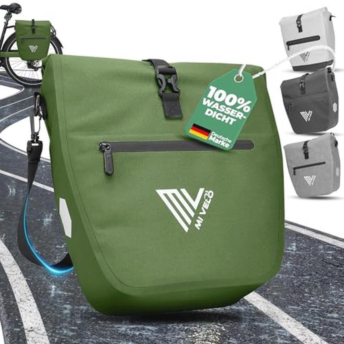 2-in-1 fietstas voor bagagedrager - waterdicht, met gevoerd laptopvak en schouderriem, 20 liter, olijfgroen