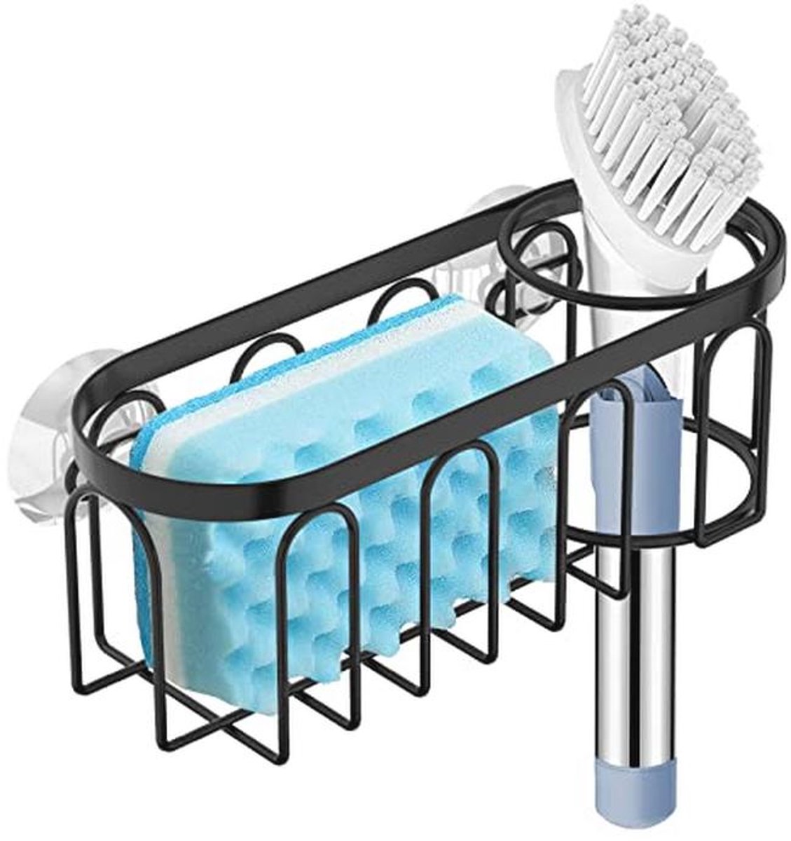 2-in-1 Sponshouder voor Keukenspoelbak met Zuignap - Roestvrijstalen Goossteenorganizer