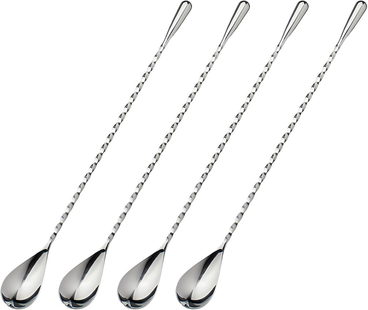 Set van 4 Professionele Cocktaillepels 30 cm - Lange RVS Barlepels met Spiraal