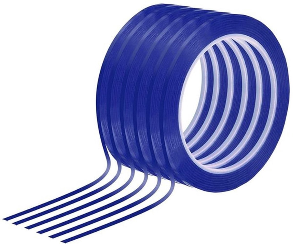 Dunne witte bord tape, 6-pack voor grafische markering, blauw.