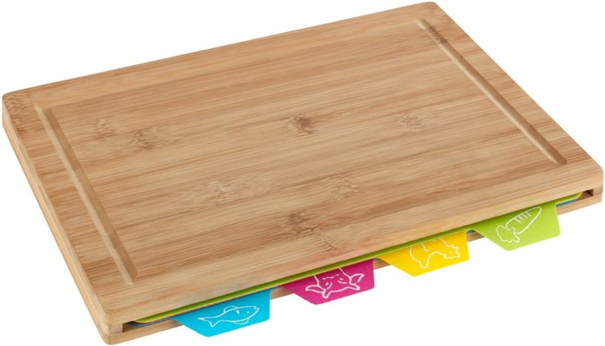 Snijplank van Bamboe met 4 Uitneembare Snijmatten en Sapgoot