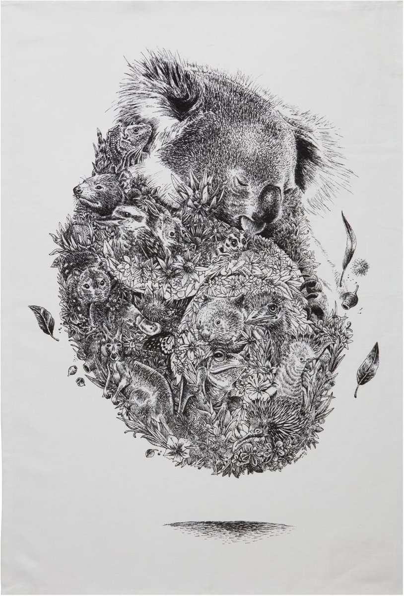 Theedoek 100% Katoen met Koala Illustratie - Keukentextiel 50x70 cm