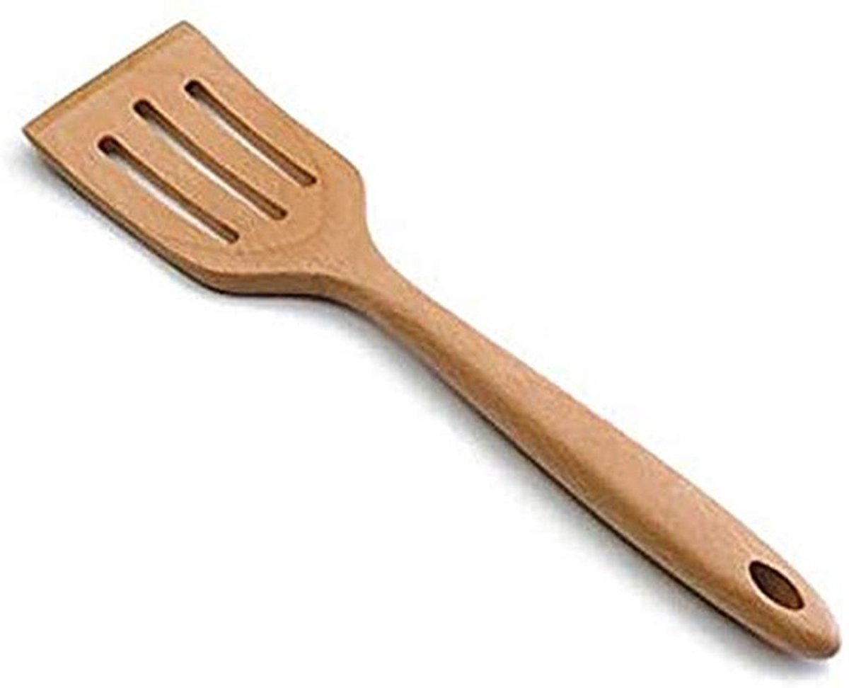 Houten slotted spatula 30 x 6 cm lichtbruin