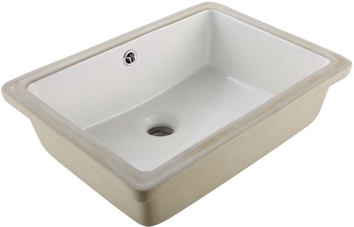Onderbouwwastafel - Rechthoekige keramische inbouw wasbak - Afmeting 47 x 35,5 cm - Met overloopgat - Compact voor kleine ruimtes - Wit