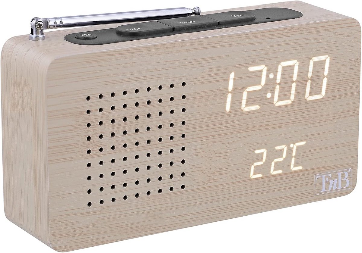 Digitale Wekker met FM Radio en Temperatuurweergave - Houtkleur