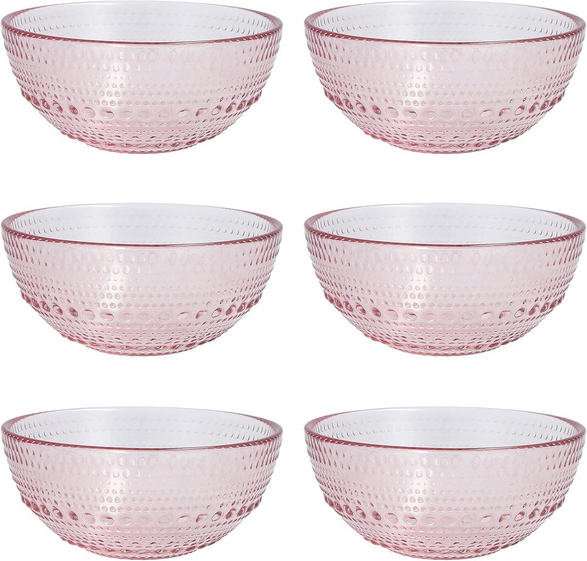 Set van 6 Vintage Salade/Ontbijtkommen - 5 Inch - Roze Glaswerk - Vaatwasserbestendig