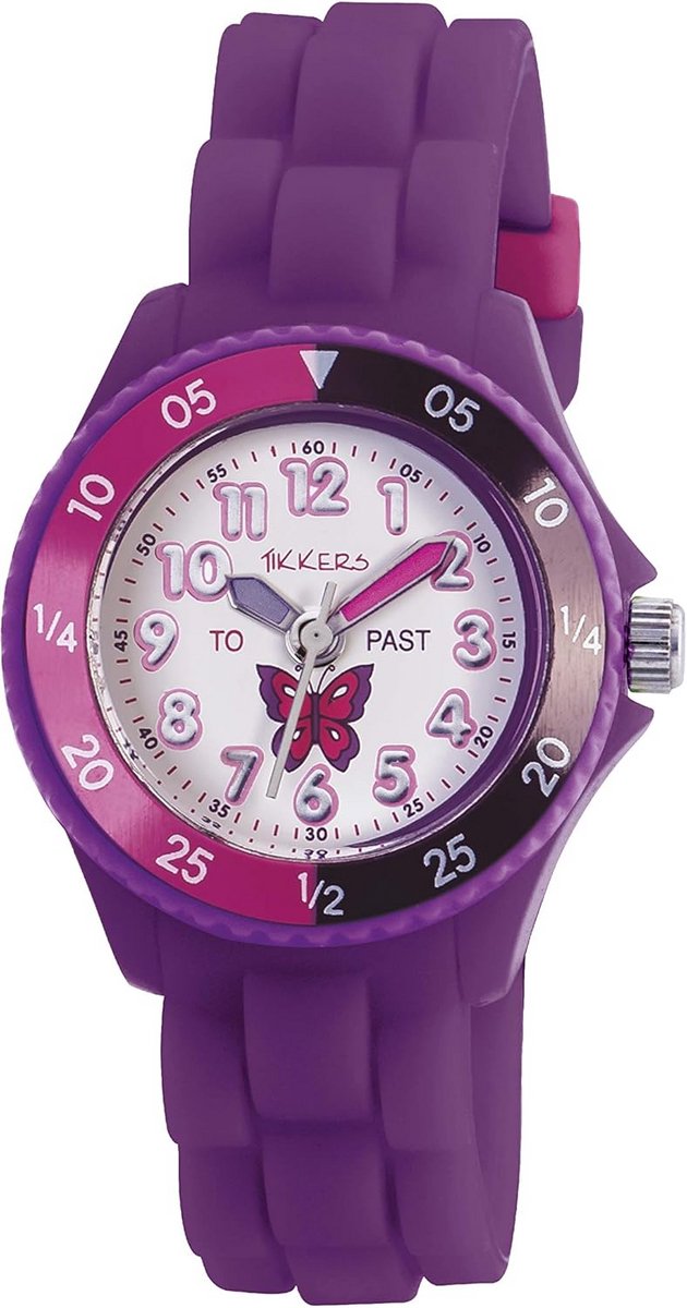 Meisjeshorloge kwarts met rubberen band - tijdleraar, meerkleurig-violet
