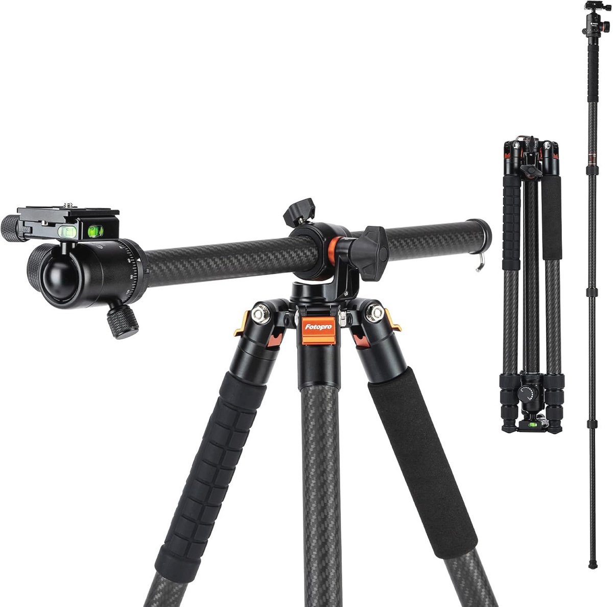 75 Inch Carbon Fiber Camera Tripod with 360 Degree Ball Head and Quick Release Plate