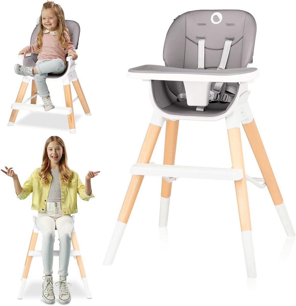 4-in-1 Kinderstoel Hout: Standaard, Lage Stoel, Kruk & Reisstoel tot 25 kg
