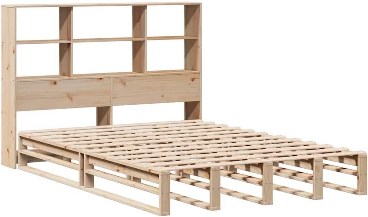Houten Tweepersoonsbed met Ingebed Boekenkast 140x200cm