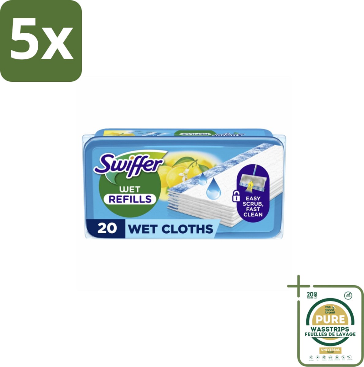 5 x Swiffer - Vloerdoekjes – Citrus Fresh – 20 doekjes - Grootverpakking - Vloerdoekjes - Schoonmaakdoekjes - Citroengeur - Schrobdoekjes - Dweilen