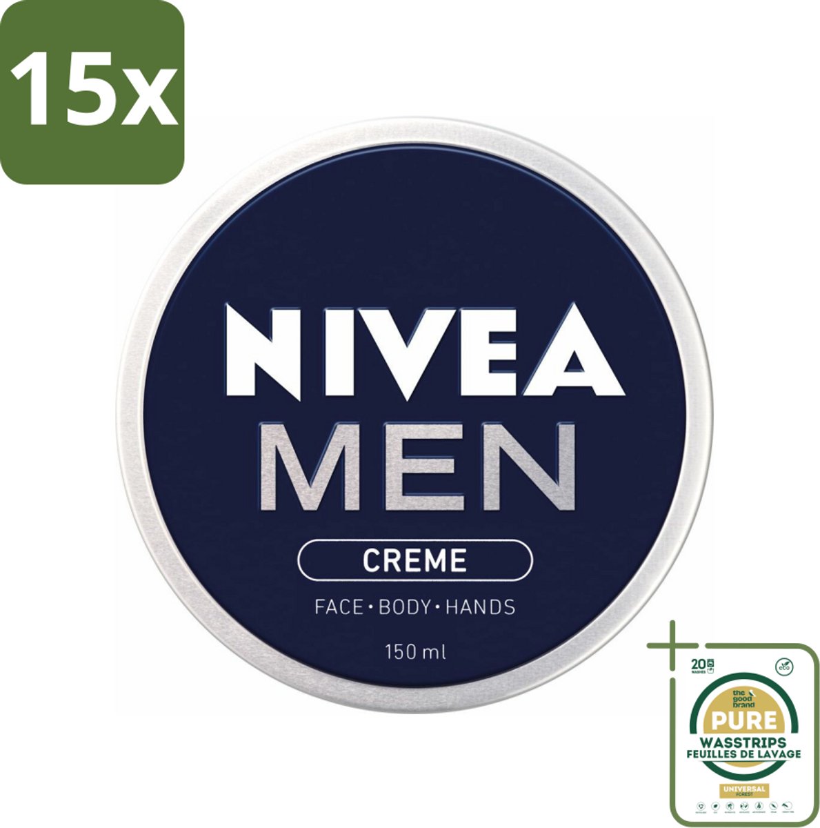 15 x NIVEA MEN - Crème - Bodycrème - 150 ml - Grootverpakking - Crème Voor Mannen - Crème Voor Gezicht - Crème Voor Lichaam - Crème Voor Handen - Dagcrème