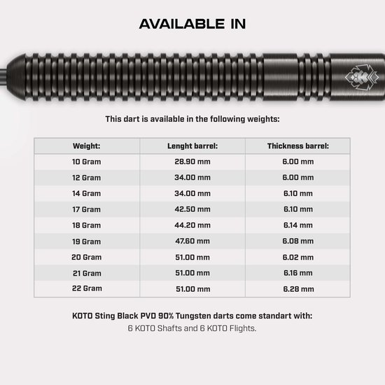 KOTO - Sting Black Straight - 90% Tungsten - Dartpijlen - 18 Gram - Zwart - Steeldarts van KOTO — afbeelding 2