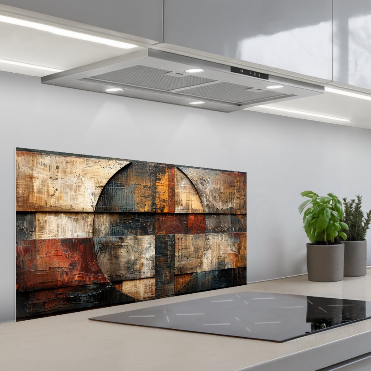 KitchenYeah Spatscherm 80x40 cm Zelfklevende achterwand Kunst Bruin Abstract Hout motief Keuken muurbeschermer Spatwand fornuis