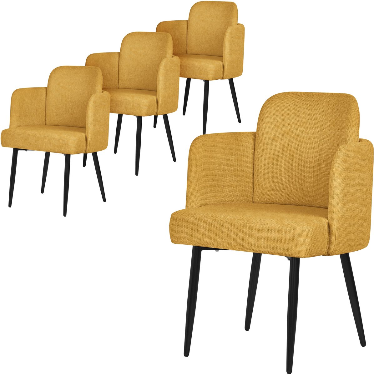 ml-design eetkamerstoel set van 4 mosterd stoffen bekleding gestoffeerde stoel met armleuningen rieten rugleuning metalen poten ergonomische loungestoel woonkamer fauteuil stoel voor eetkamer eettafel stoel comfortabel modern praktisch design