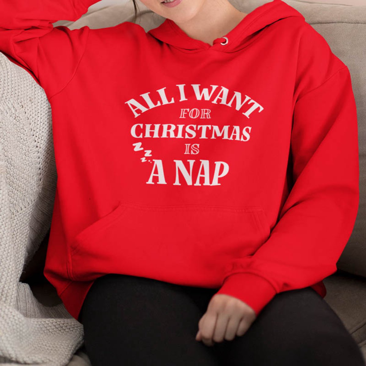 Dames Foute Kerst Hoodie Rood All I Want For Christmas Is A Nap 3XL - Uniseks Pasvorm - Kerstkleding Voor Dames & Heren