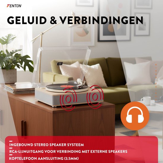 Platenspeler Bluetooth (in/uit) - Fenton RP162S - retro platenspeler met speakers (stereo) en mp3 speler - Beige — afbeelding 3