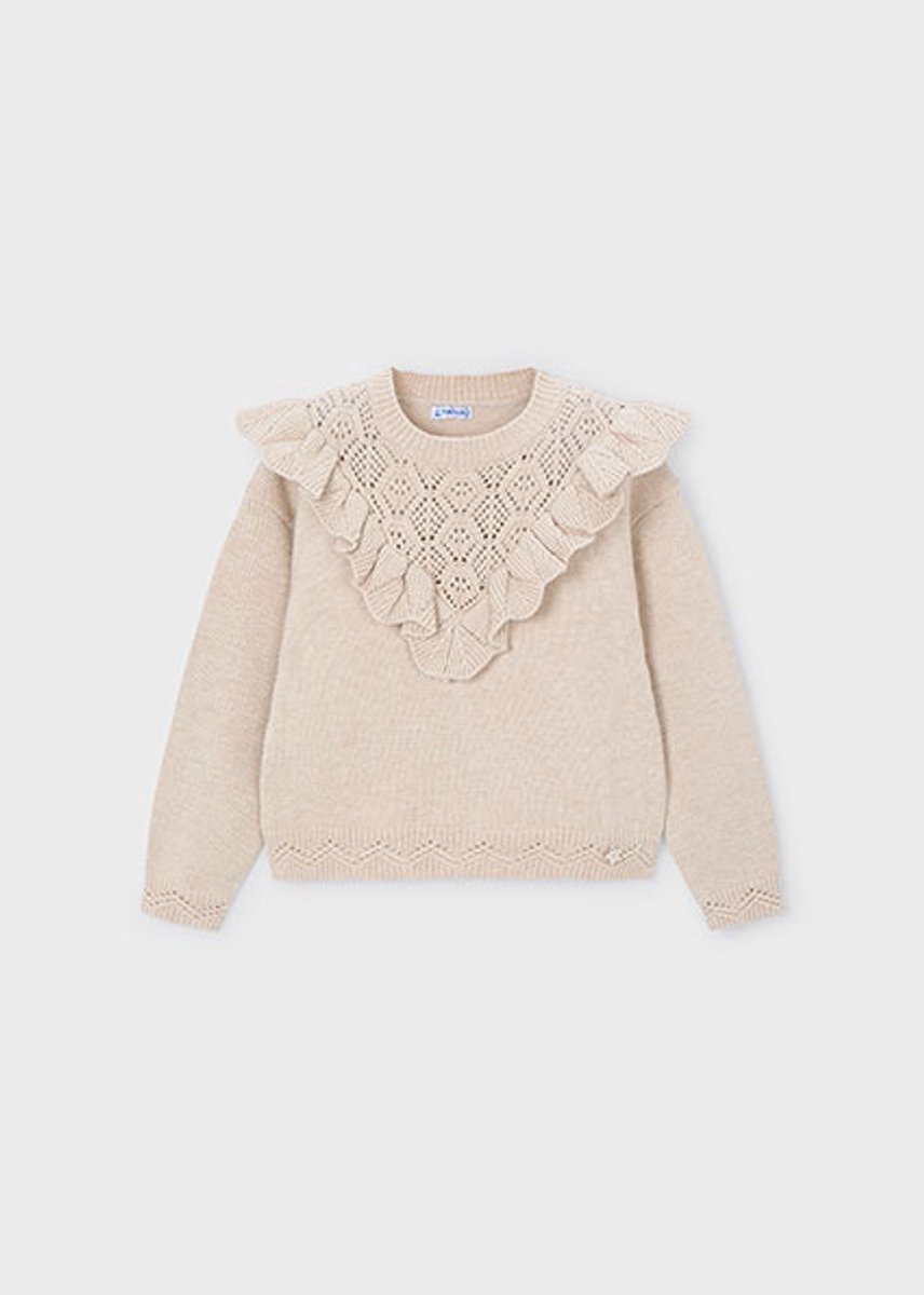MAYORAL Open Knit Sweater Truien & Vesten Meisjes - Sweater - Hoodie - Vest- Zand - Maat 116