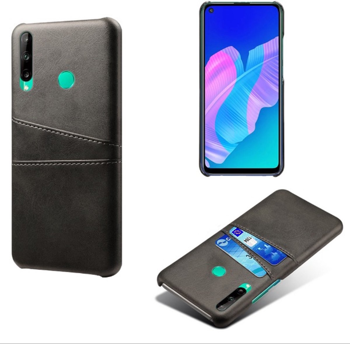 Back Cover met Opbergvakjes + Screenprotector voor Huawei P30 Lite_ Zwart
