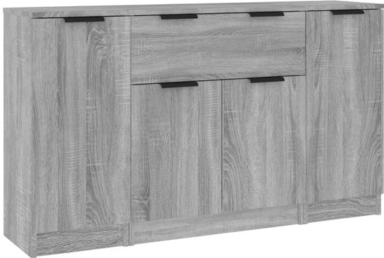 vidaXL Commodes 3 pcs Bois fini Gris Chêne Sonoma - Buffet - Commodes - Armoire - Armoire murale