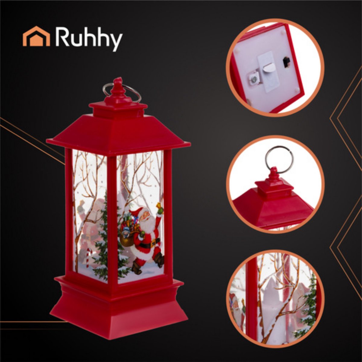Ruhhy Kerstlantaarn - 2x - rood - 12 x 5 cm - kunststof - LED licht - lantaarn - kerst - kerstlicht – foto 7