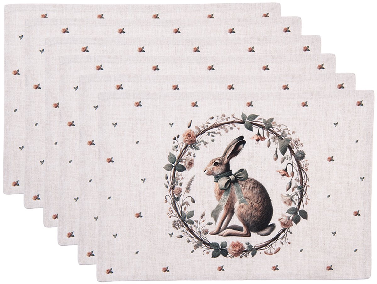 Clayre & Eef Placemats Set van 6 48x35 cm Beige Katoen