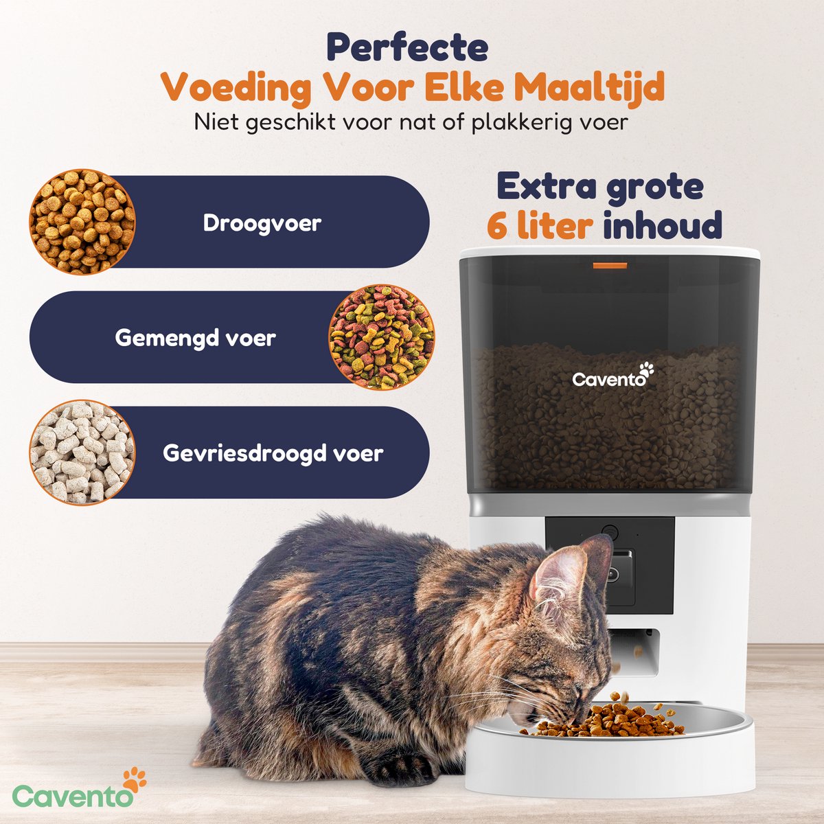 Cavento Automatische Voerbak 6L Wit - Slimme Voerautomaat - Cavento - €69,95