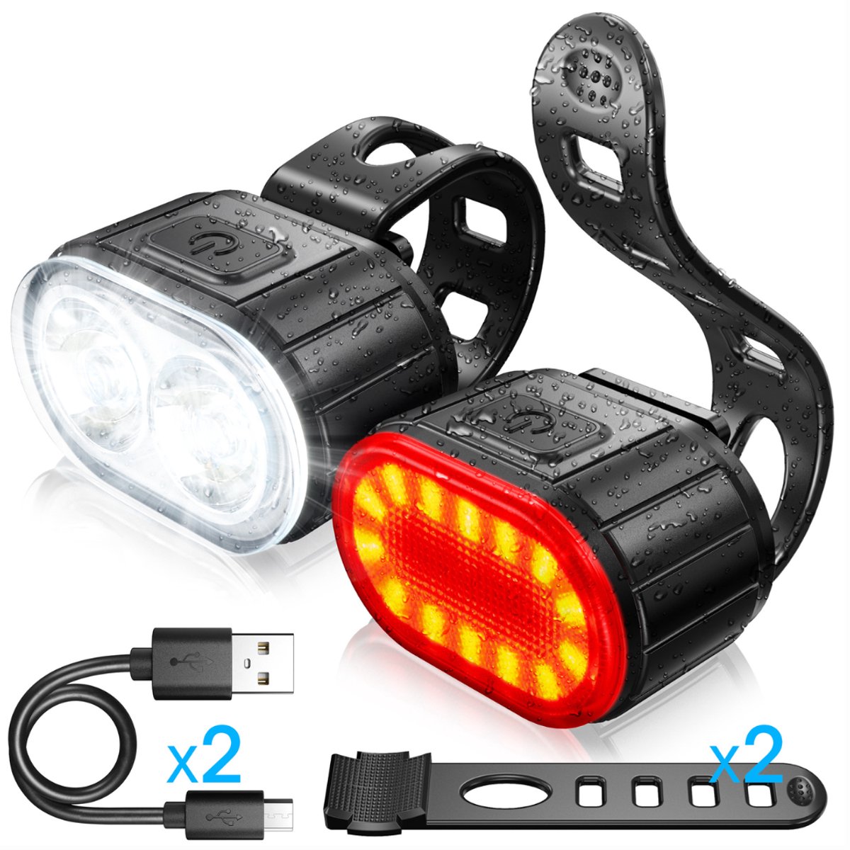 LumiWay Fietslamp - Fietslampjes Wit & Rood - Fietslampje - LED Voorlicht & Achterlicht Fiets - Oplaadbare Fietsverlichting Voor en Achter - Koplamp