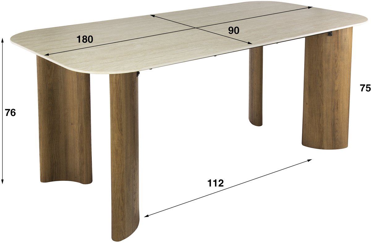 Hoyz Collection - Eettafel Romano Curvo 180cm - Keramiek Travertin