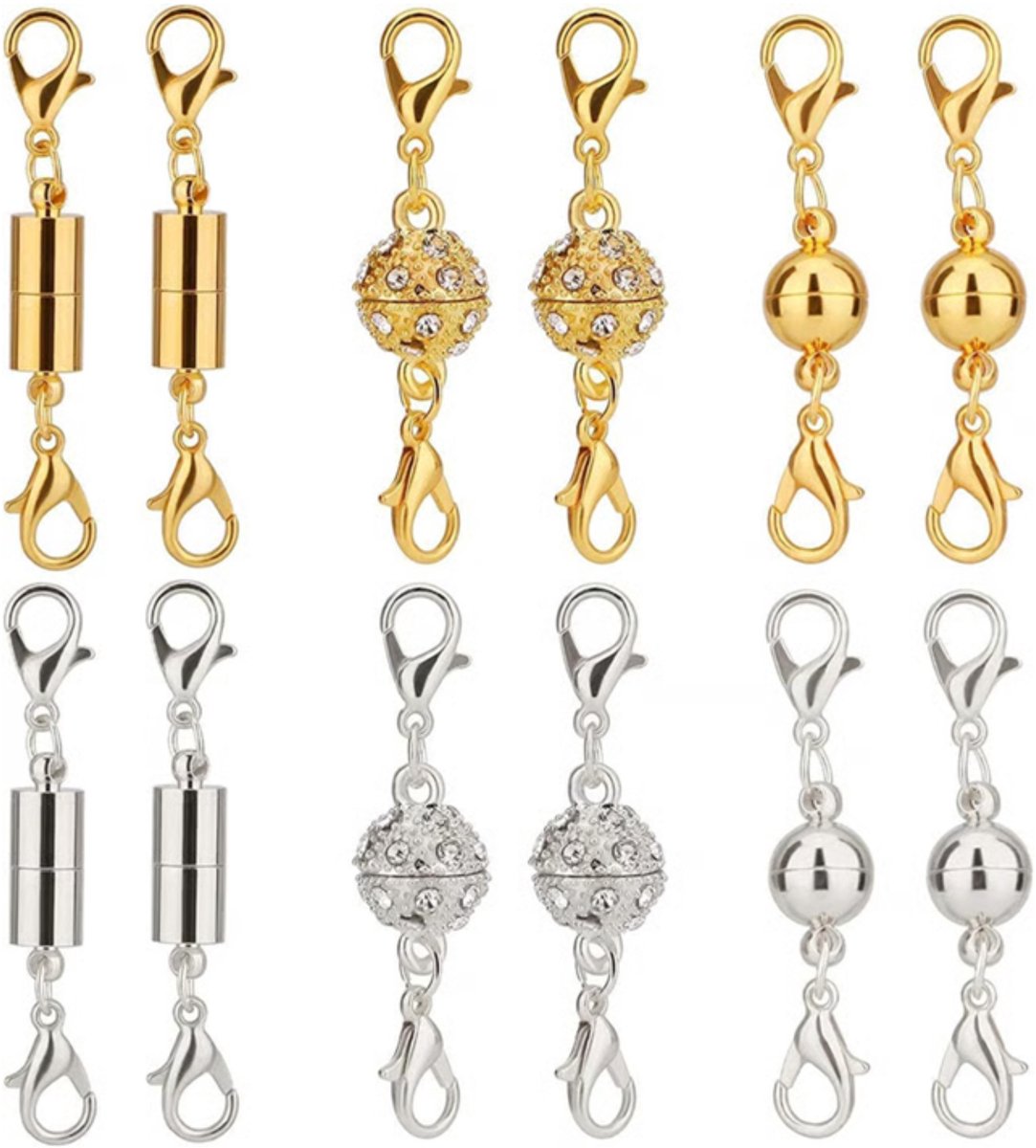Vivva - 12 Stuks Magnetische Sluitingen - Voor Kettingen & Armbanden - 6x Zilver + 6x Goud - MAGILINK