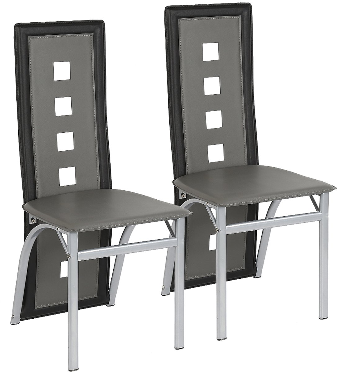 PIPIPOXER-Eetkamerstoelen-Set Van 2 -Keukenstoel Woonkamerstoelen Kunstleer Hoge rugleuning,Grijs en zwart