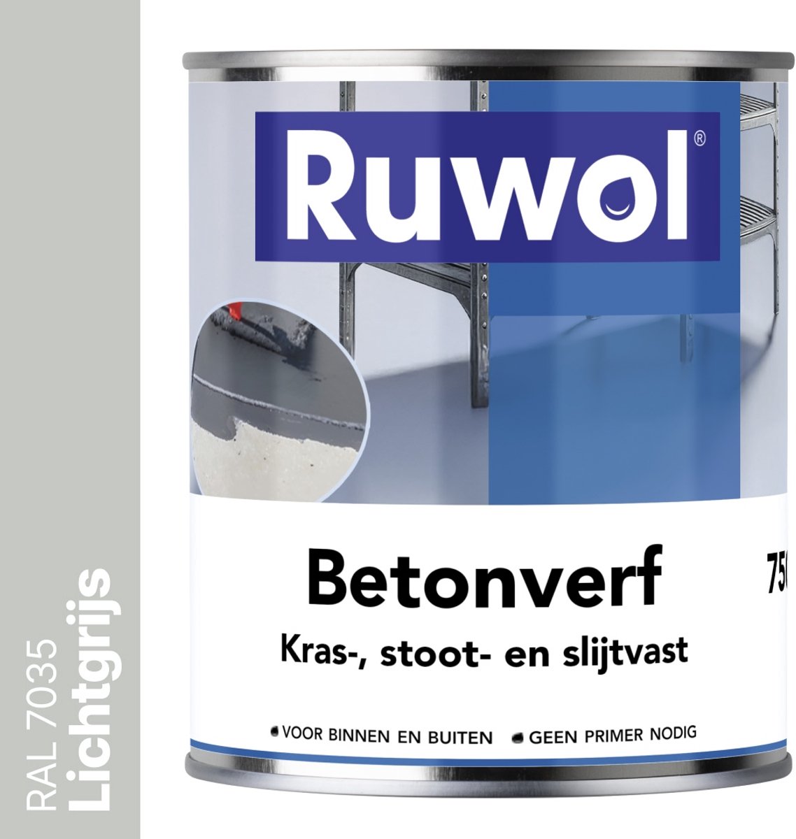 Ruwol Betonverf Lichtgrijs (RAL 7035) 750 ml - Voor binnen en buiten - Alle kleuren - Kras-, stoot- en slijtvaste verf voor beton en steen - Betonverf voor buiten