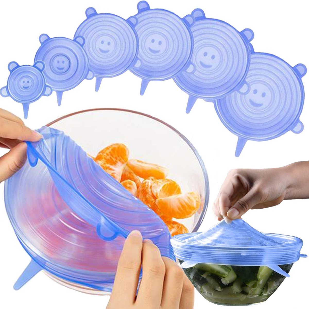 Unyqoos® Herbruikbare siliconen deksels set van zes voor diverse maten en toepassingen
