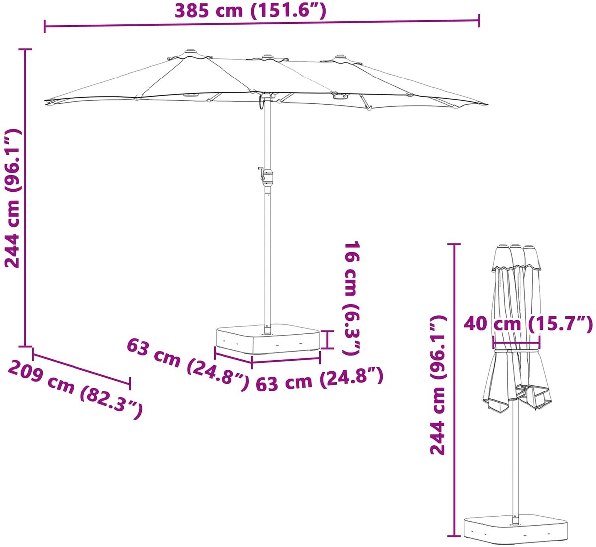vidaXL - Tuinparasol - Groen - 385 - x - 209 - x - 244 - cm - Polyester