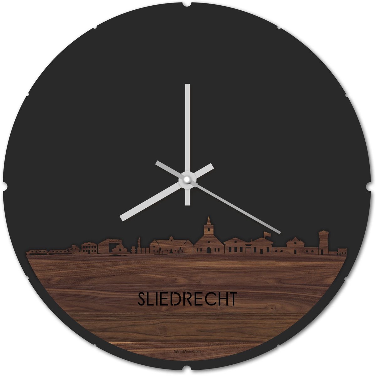 Skyline Klok Rond Sliedrecht Notenhout - Ø 44 cm - Stil uurwerk - Wanddecoratie - Meer steden beschikbaar - Woonkamer idee - Woondecoratie - City Art - Steden kunst - Cadeau voor hem - Cadeau voor haar - Jubileum - Trouwerij - Housewarming -