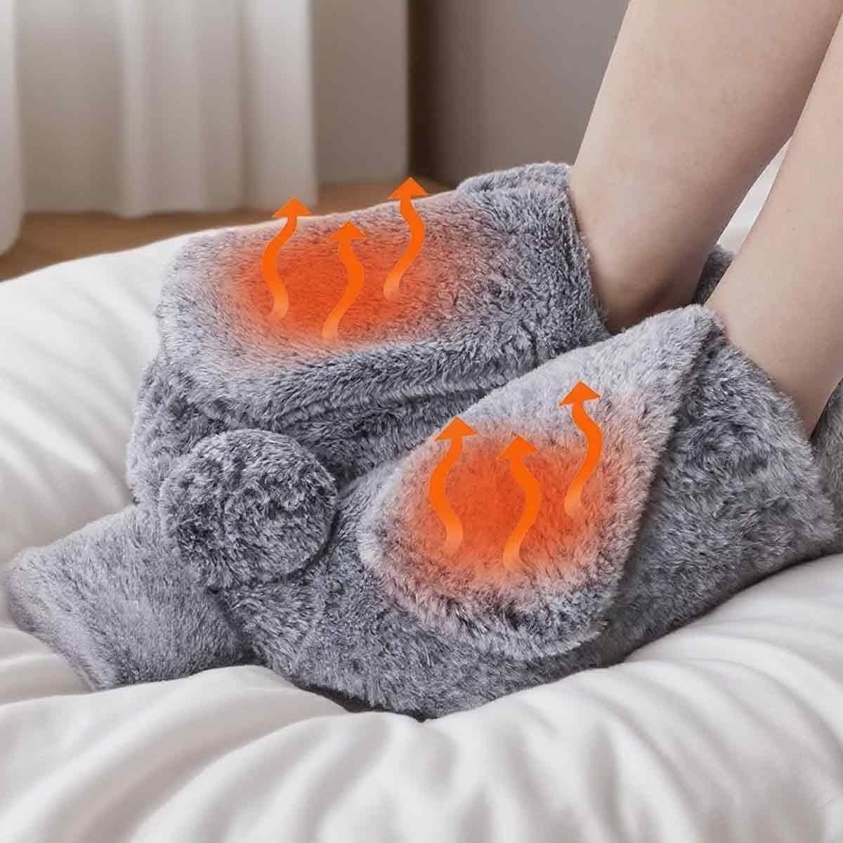 GELLDG Warmwaterkruik voor de voeten - Voetverwarmer - 2 liter elektrische voetverwarmer - Ultrazacht en warm - Unisex 2-in-1 voetverwarmingskussen - Warmte en bescherming in de winter - Afneembare pluche hoes - Grijs — cadeau in Elektronica - foto 4