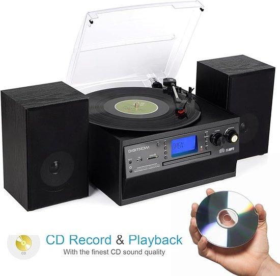 Bluetooth Platenspeler met CD & Cassette - Vinyl naar MP3 - USB & SD - AM/FM Radio - Afneembare Stereo Luidsprekers — afbeelding 4