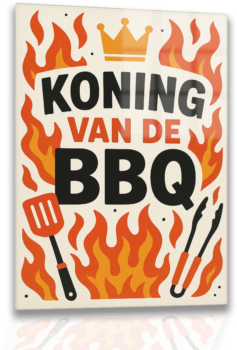 BBQ tekst en vlammen – plexiglas – acrylglas – Glasschilderij – 60x90 cm