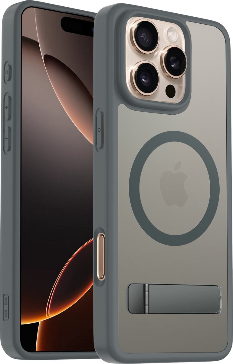 Coverzs Magneet hoesje met standaard geschikt voor iPhone 16 Pro (grijs)