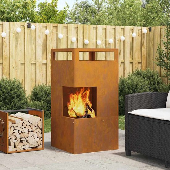 vidaXL Zwarte Moderne Chimineas Vuurkorf Buitenverwarming Houtgestookt