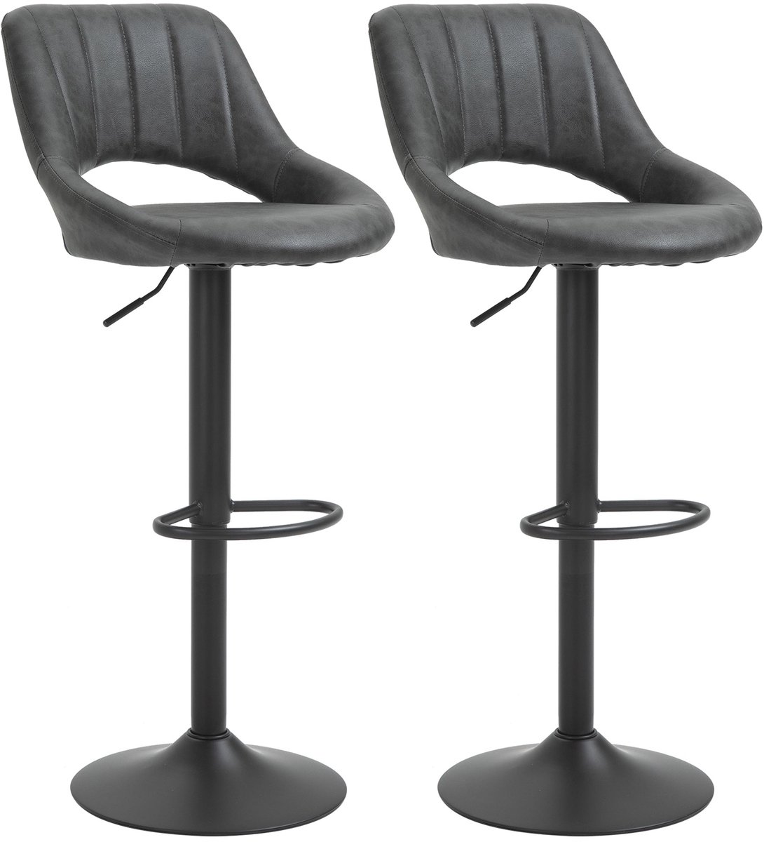 Merax 2-Pack Draaibare Barkrukken – Verstelbare Barstoelen – Kunstleer – Metalen Onderstel – Met Voetsteun – Donkergrijs