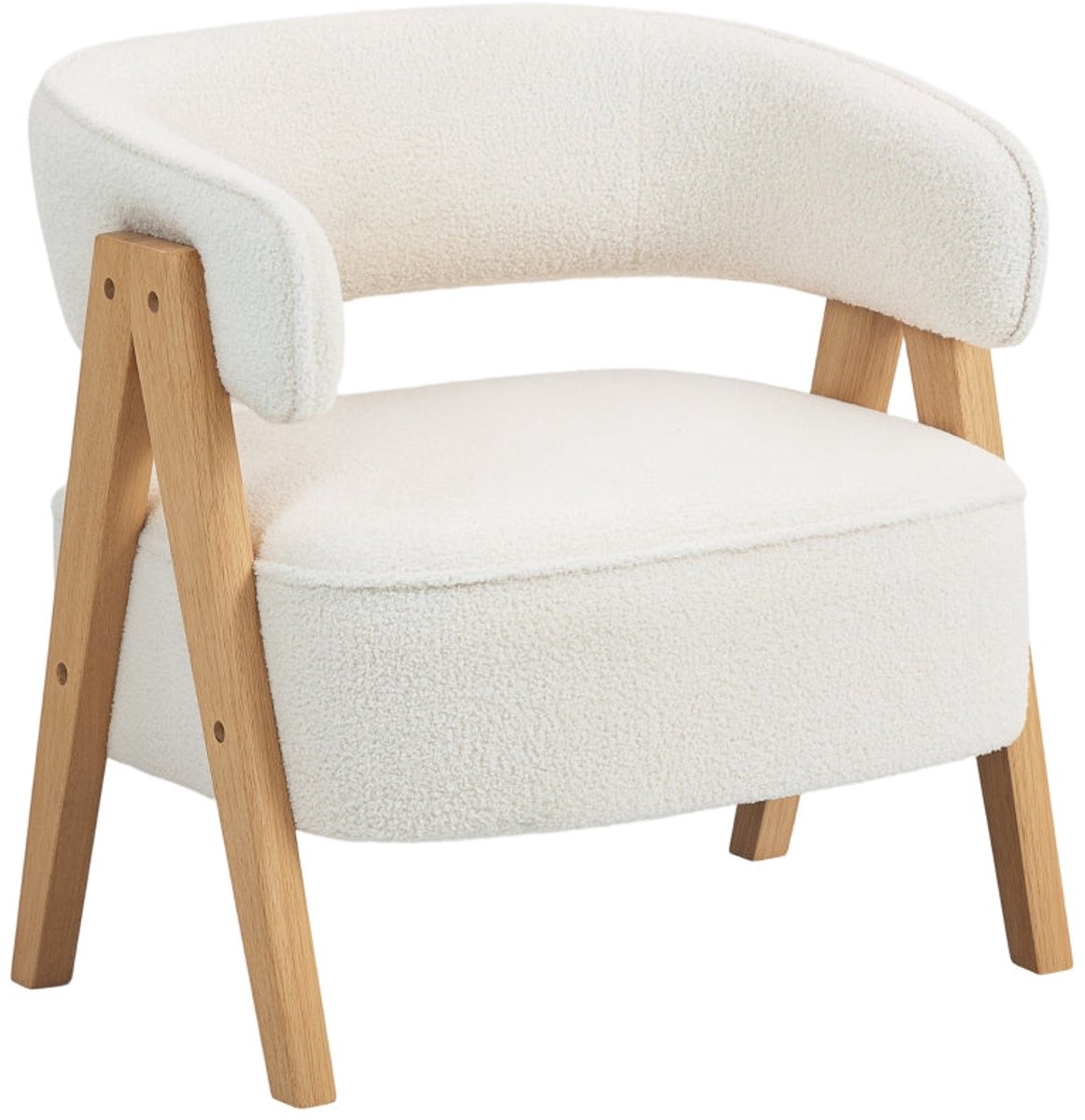 Merax Moderne Fauteuil – Fleece Bekleding – Comfortabele Loungestoel – Armleuningstoel met Houten Poten – Metalen Frame – Wit