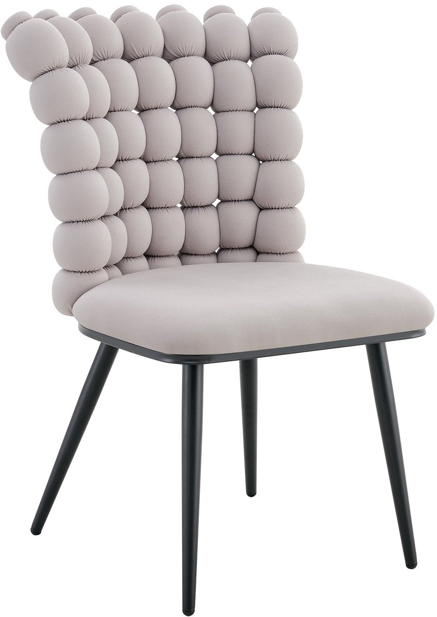 Merax Eetkamerstoelen Set van 2 in Lichtgrijs Velvet met Kogelketting Rugleuning en Zwarte Metalen Poten – Luxe Design Stoelen voor Eetkamer en Woonruimte
