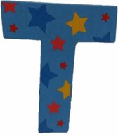 Decoratieletter - T - Hout - 7cm - Blauw